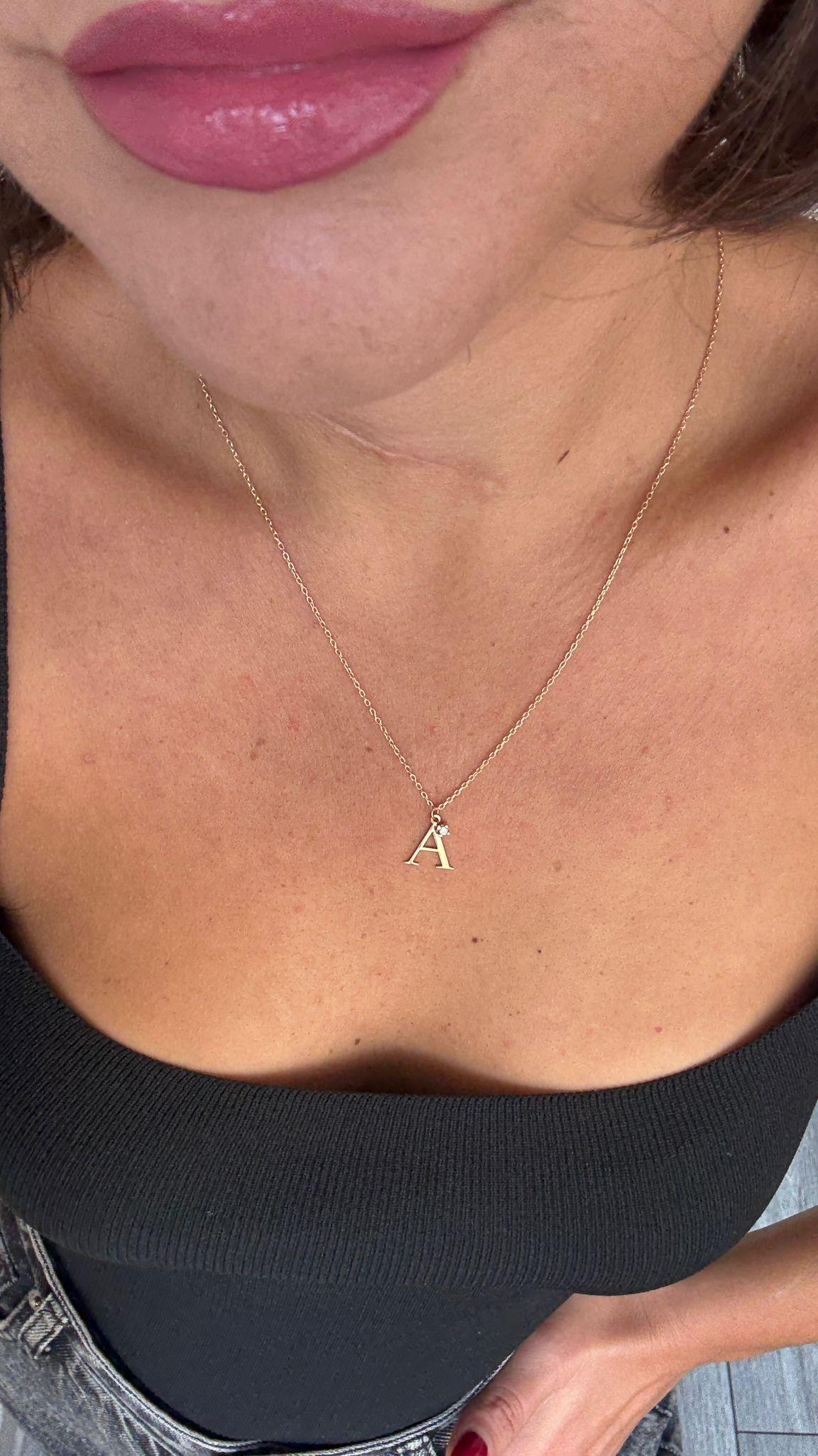 Tek Taş Harf Gümüş Kolye