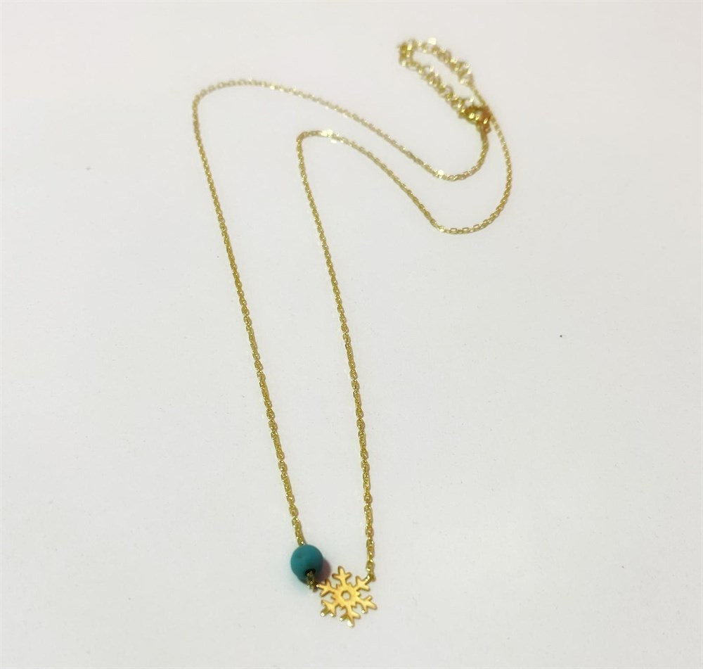 Turkuaz Boncuklu Minik Kar Tanesi Gümüş Kolye