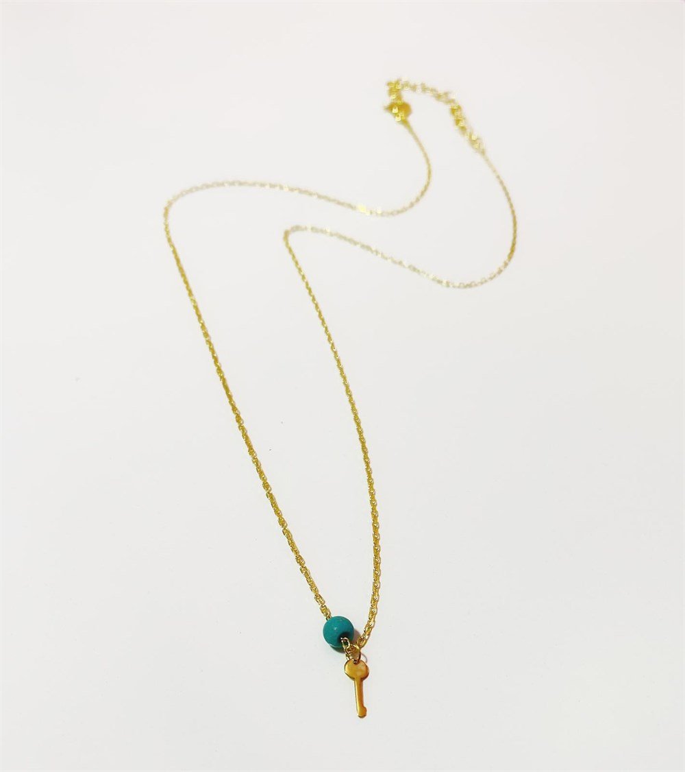 Turkuaz Taşlı Minik Anahtar Gümüş Kolye