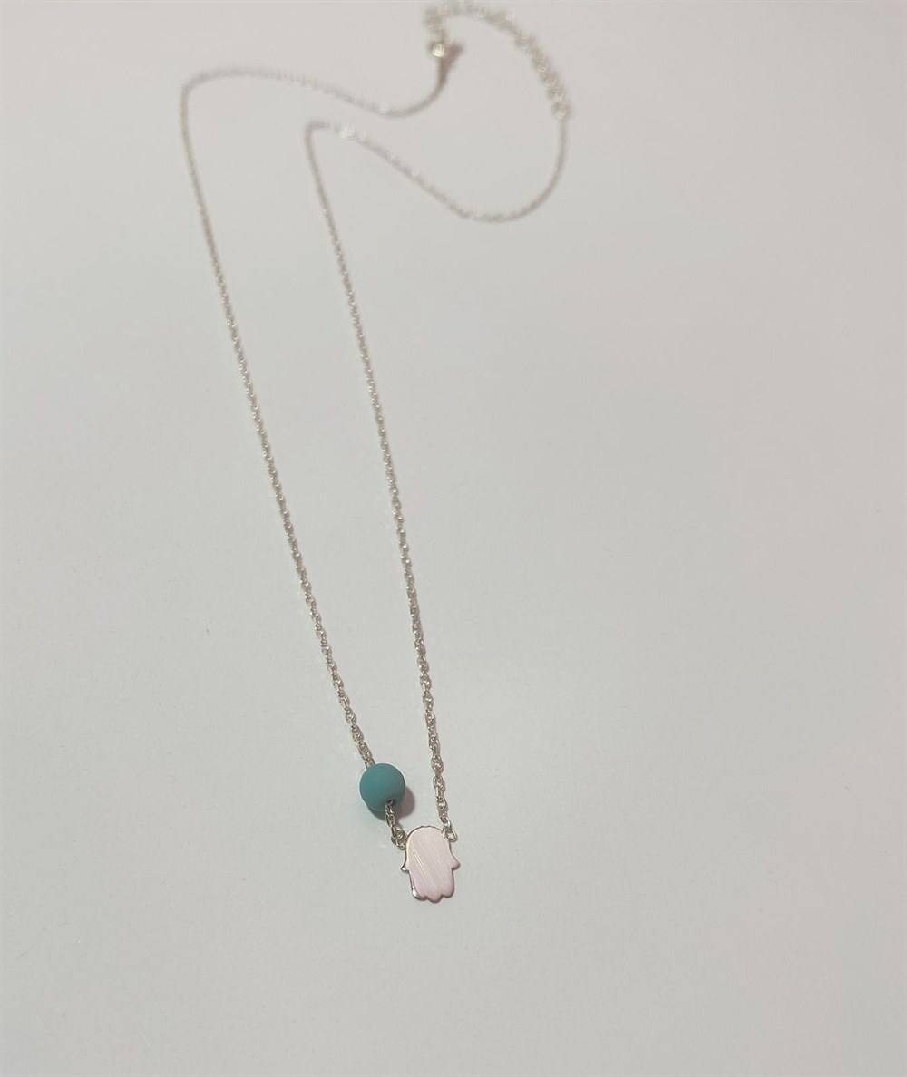 Turkuaz Taşlı Minik El Gümüş Kolye