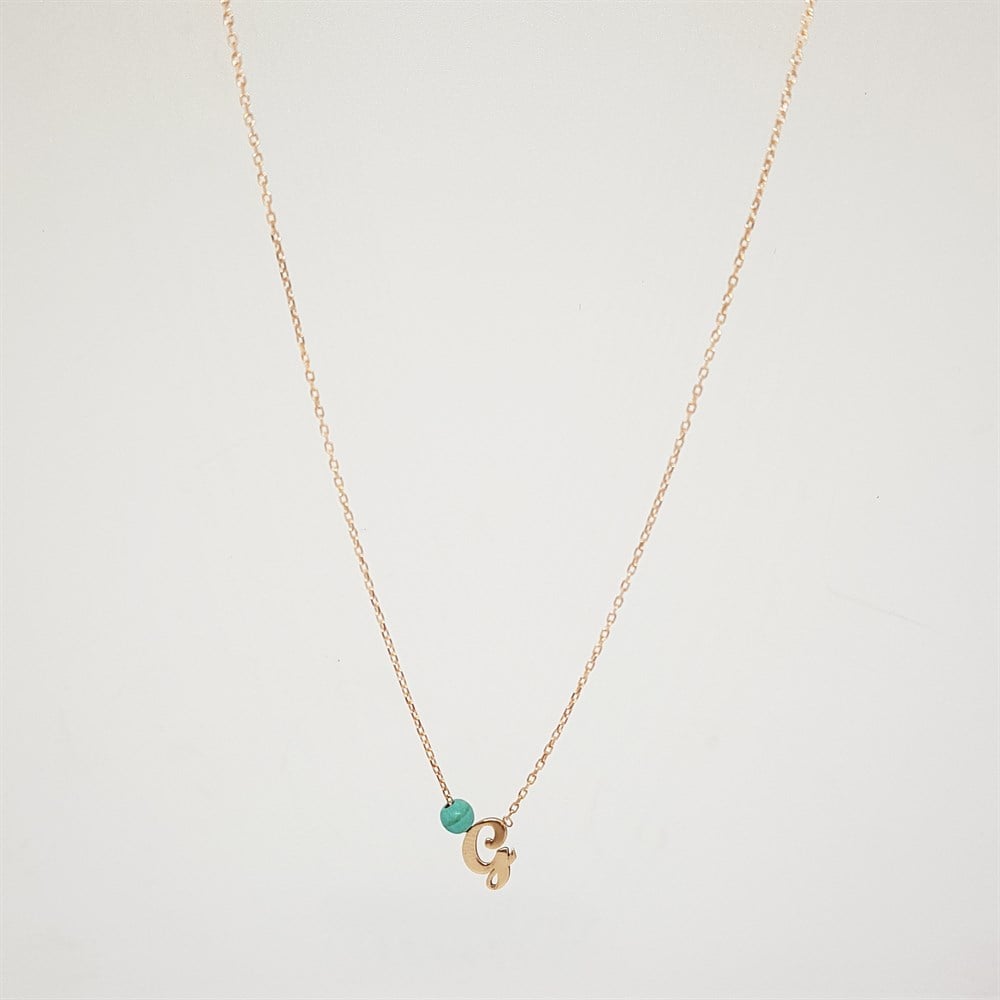 TURKUAZ TAŞLI MİNİK HARF GÜMÜŞ KOLYE