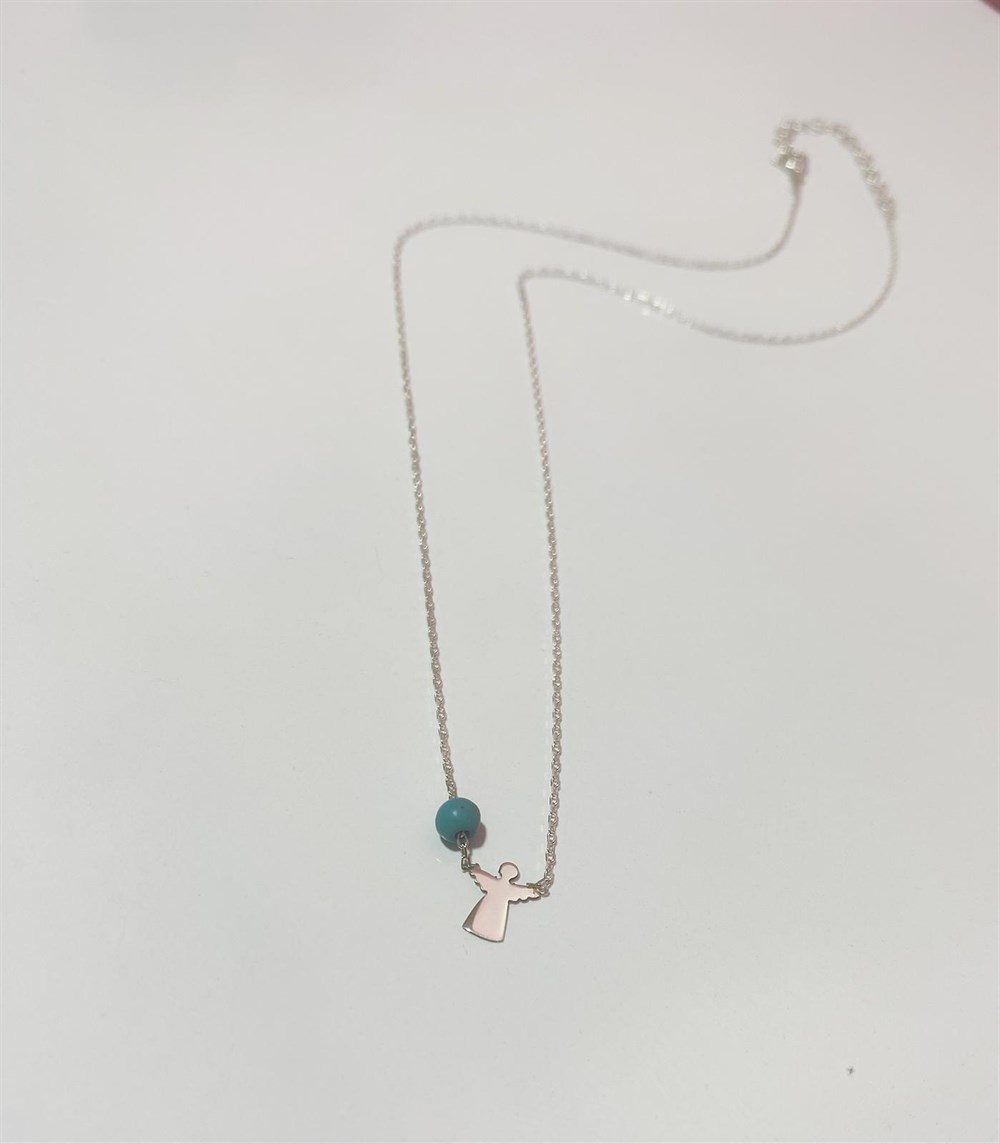 Turkuaz Taşlı Minik Melek Gümüş Kolye