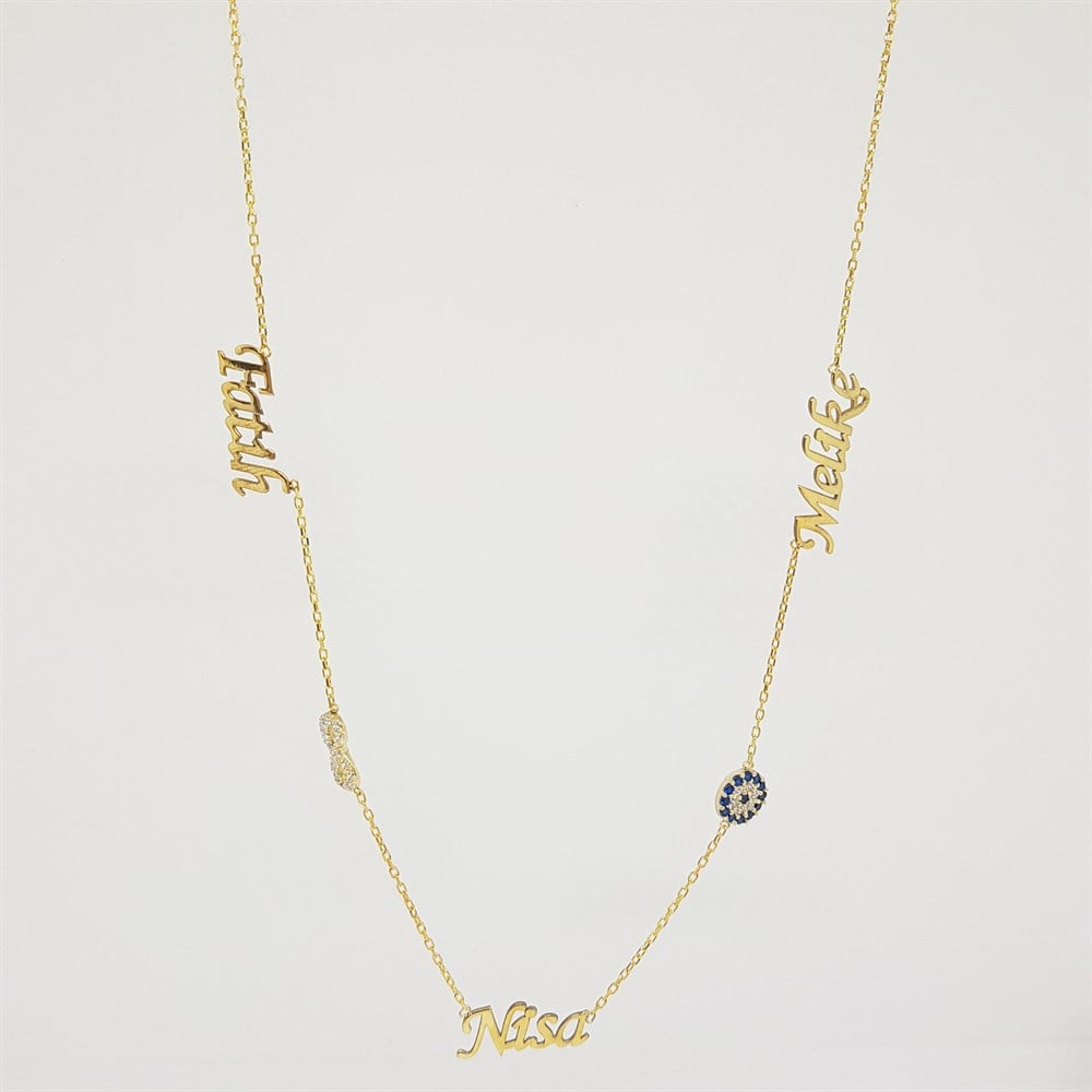 ÜÇ İSİMLİ NAZAR BONCUKLU SONSUZLUK GÜMÜŞ KOLYE