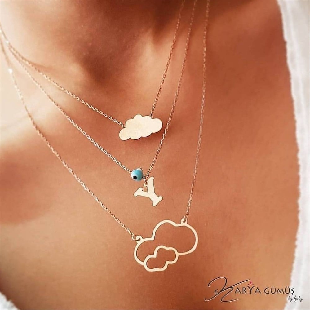 ÜÇLÜ BULUTLAR HARF GÜMÜŞ KOMBİN KOLYE