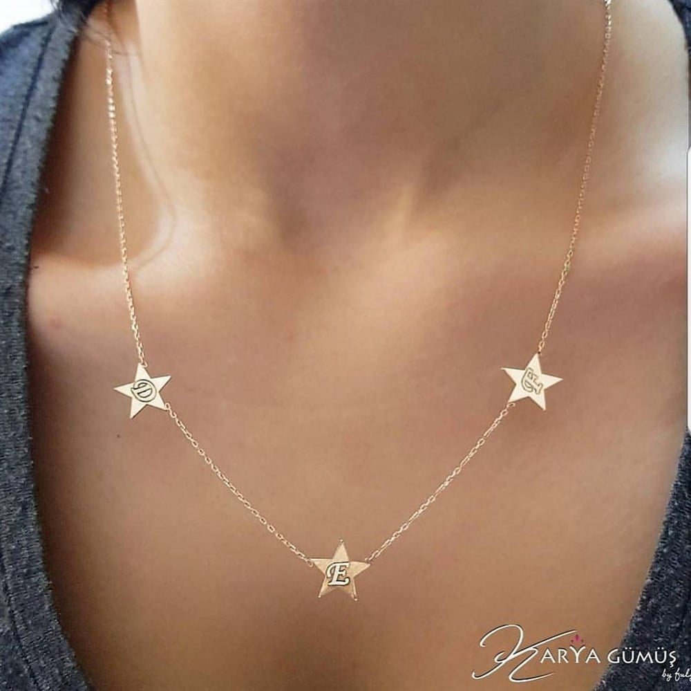 ÜÇLÜ YILDIZ HARF GÜMÜŞ KOLYE