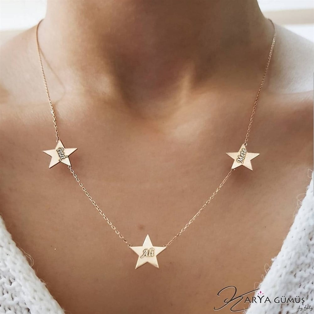 ÜÇLÜ YILDIZ İSİM GÜMÜŞ KOLYE