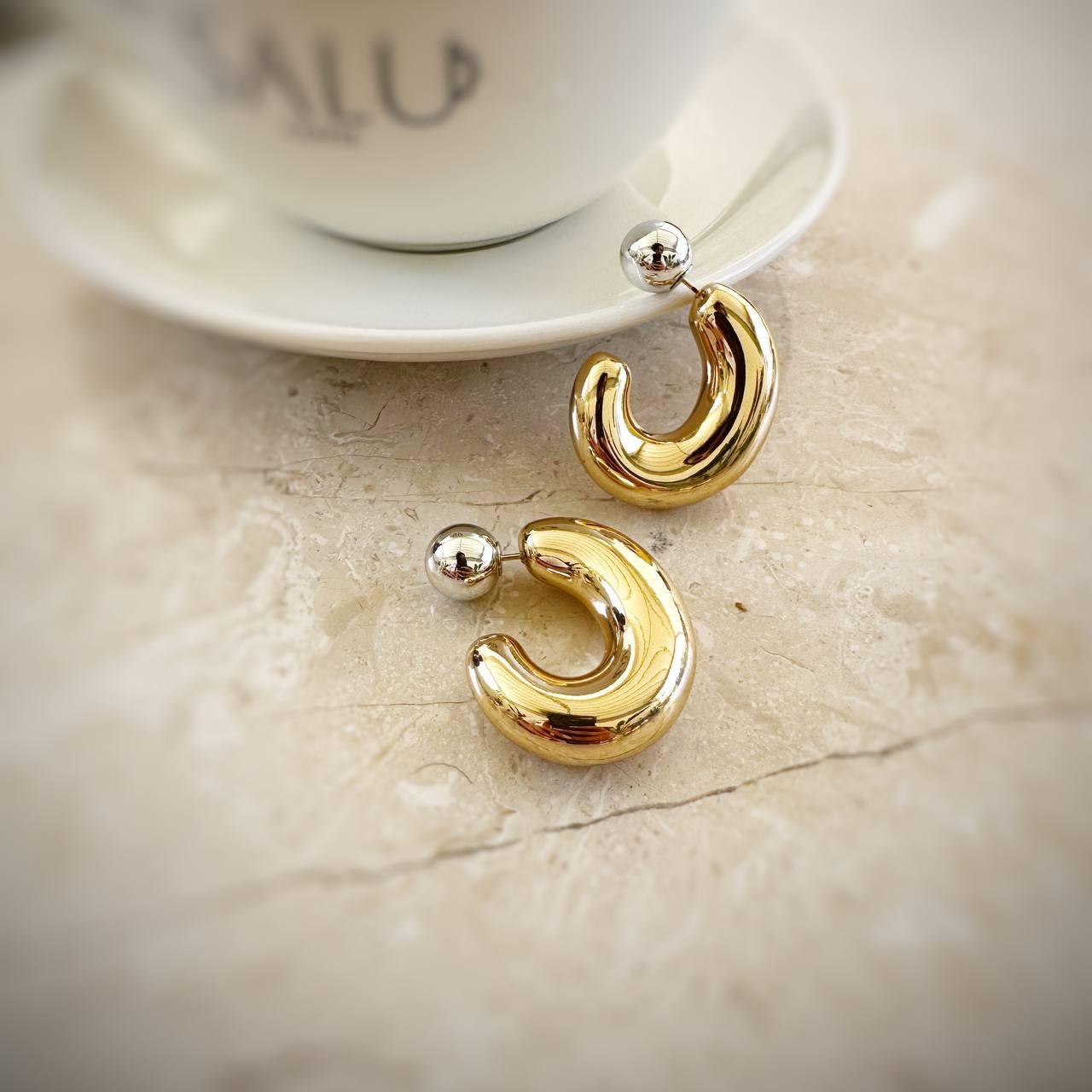 VİP Özel Seri Asimetrik Yarım Tombul Halka Çelik Küpe