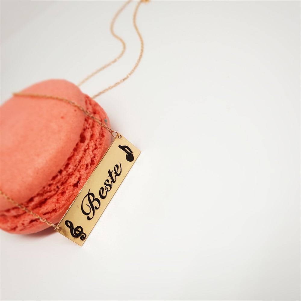 YATAY ÇUBUK NOTA İSİM GÜMÜŞ KOLYE