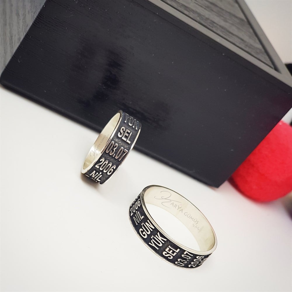 Yeni Çift İsim Tarih Gümüş Alyans