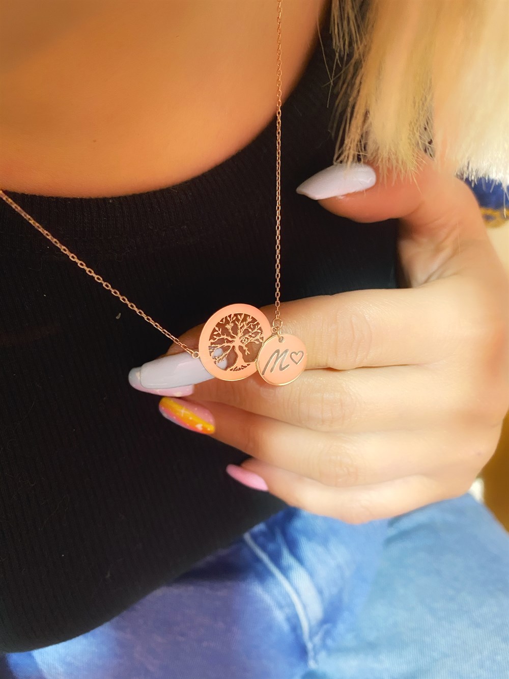 Yeni Hayat Ağaçı Plaka Harf Gümüş Kolye