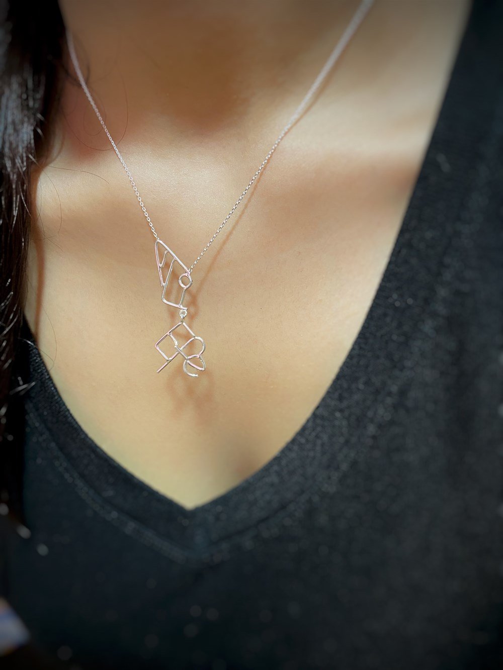 Yeni Tasarım Tel Bükme İki İsimli Gümüş Kolye