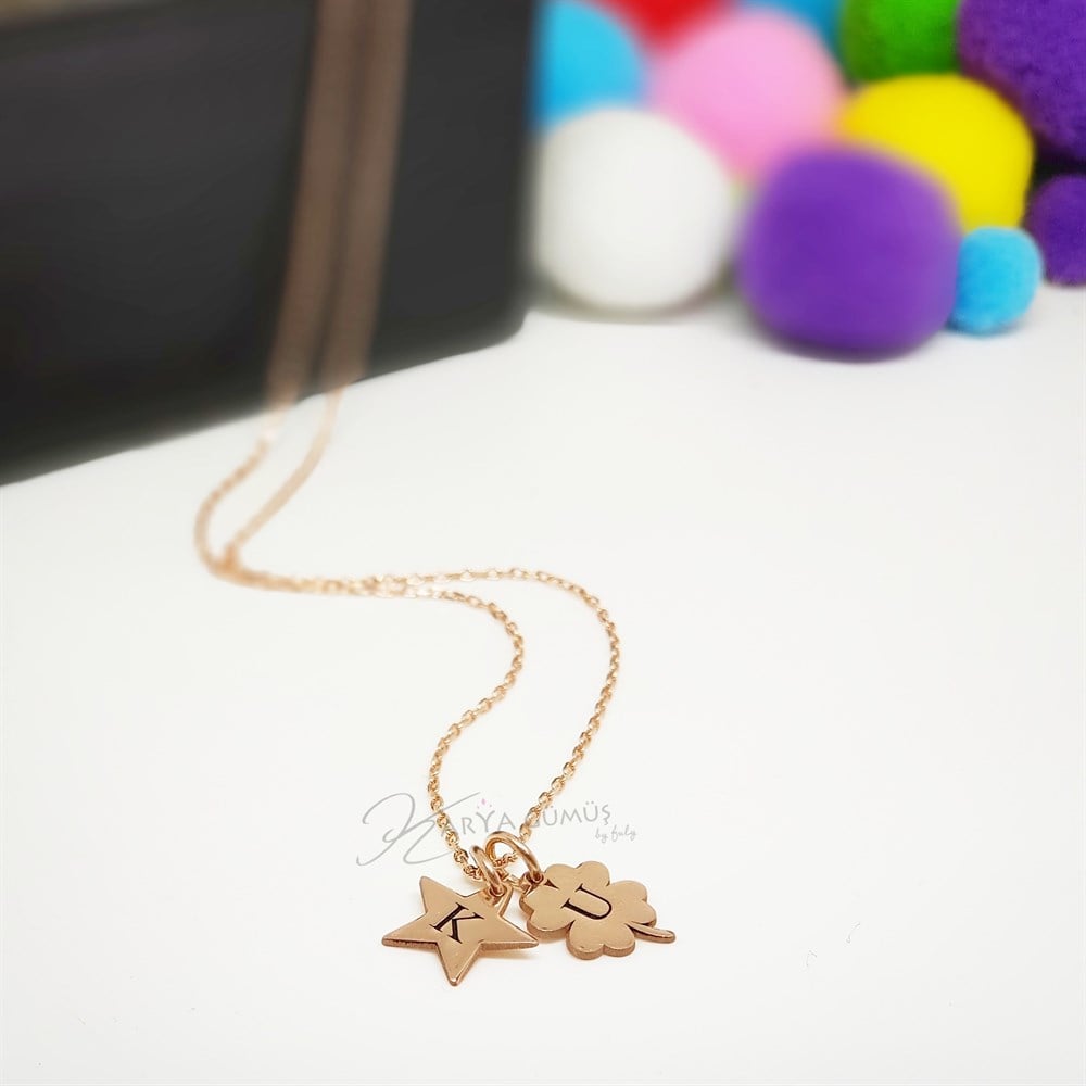 Yonca Yıldız Harfli Gümüş Kolye