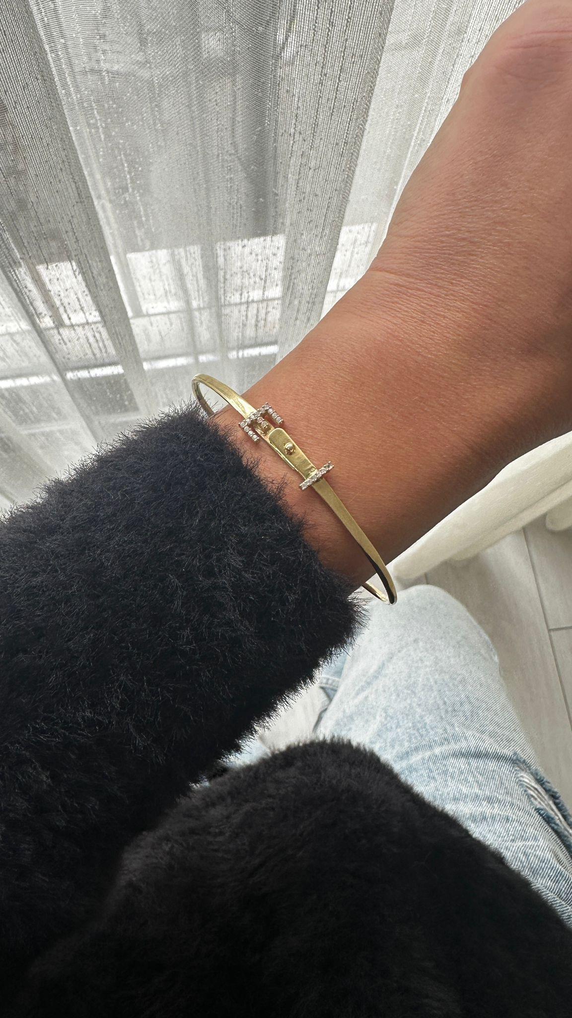 Zirkon Taşlı Harfli Lades Gümüş Bileklik 