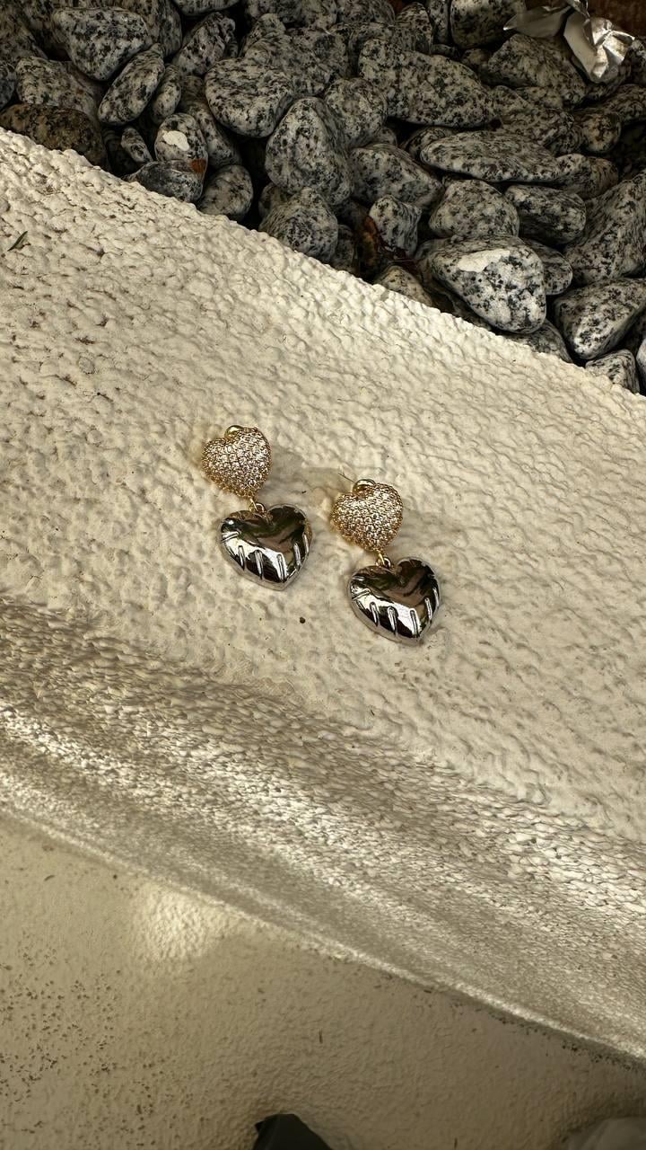 Zirkon Taşlı İkili Kalp Küpe