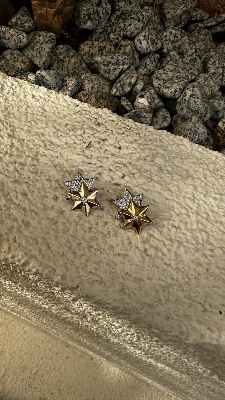 Zirkon Taşlı İkili Yıldız Küpe
