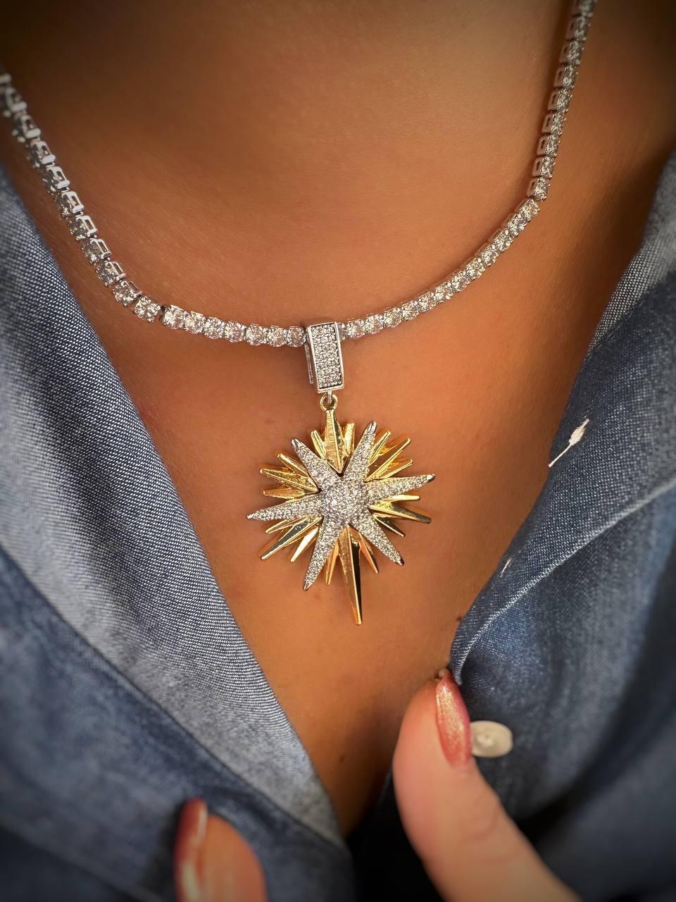 Zirkon Taşlı Kuzey Yıldızı Detay Dönmeyen Su Yolu Kolye