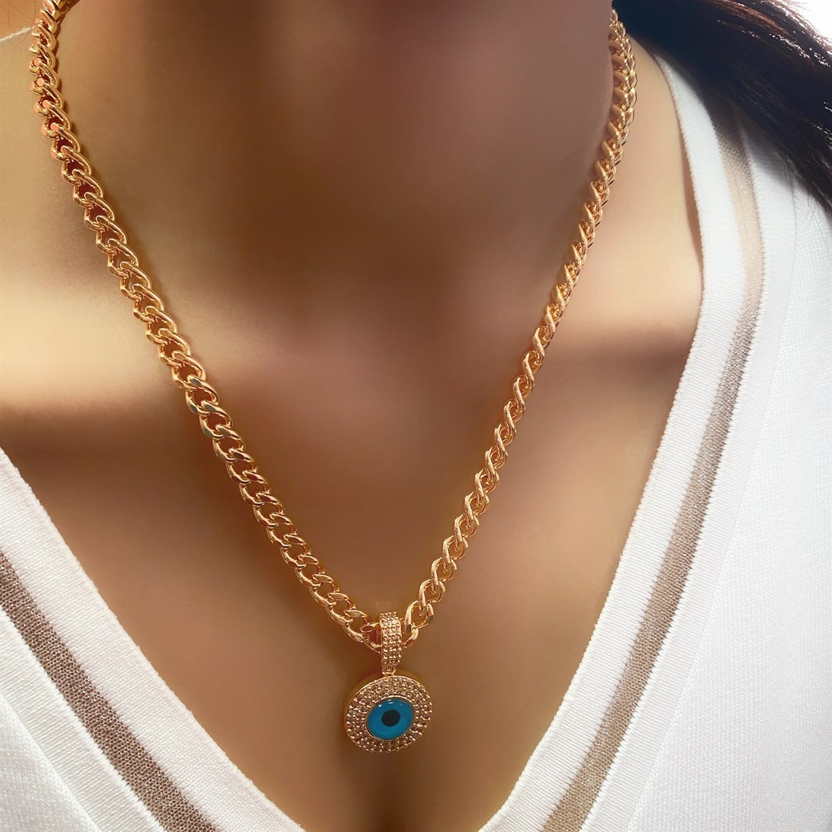 Zirkon Taşlı Nazar Boncuklu Byfuly Kolye 