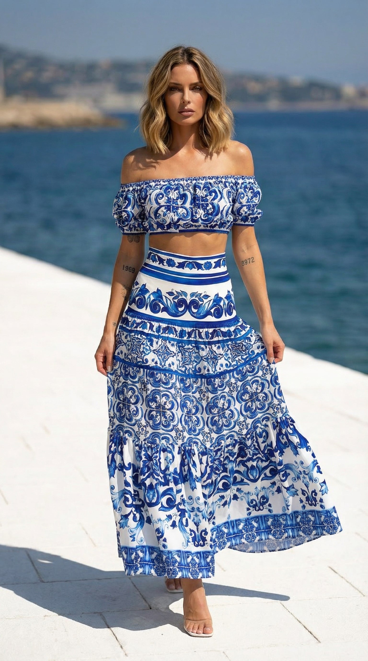 boho mavi ithal crep ikili takım