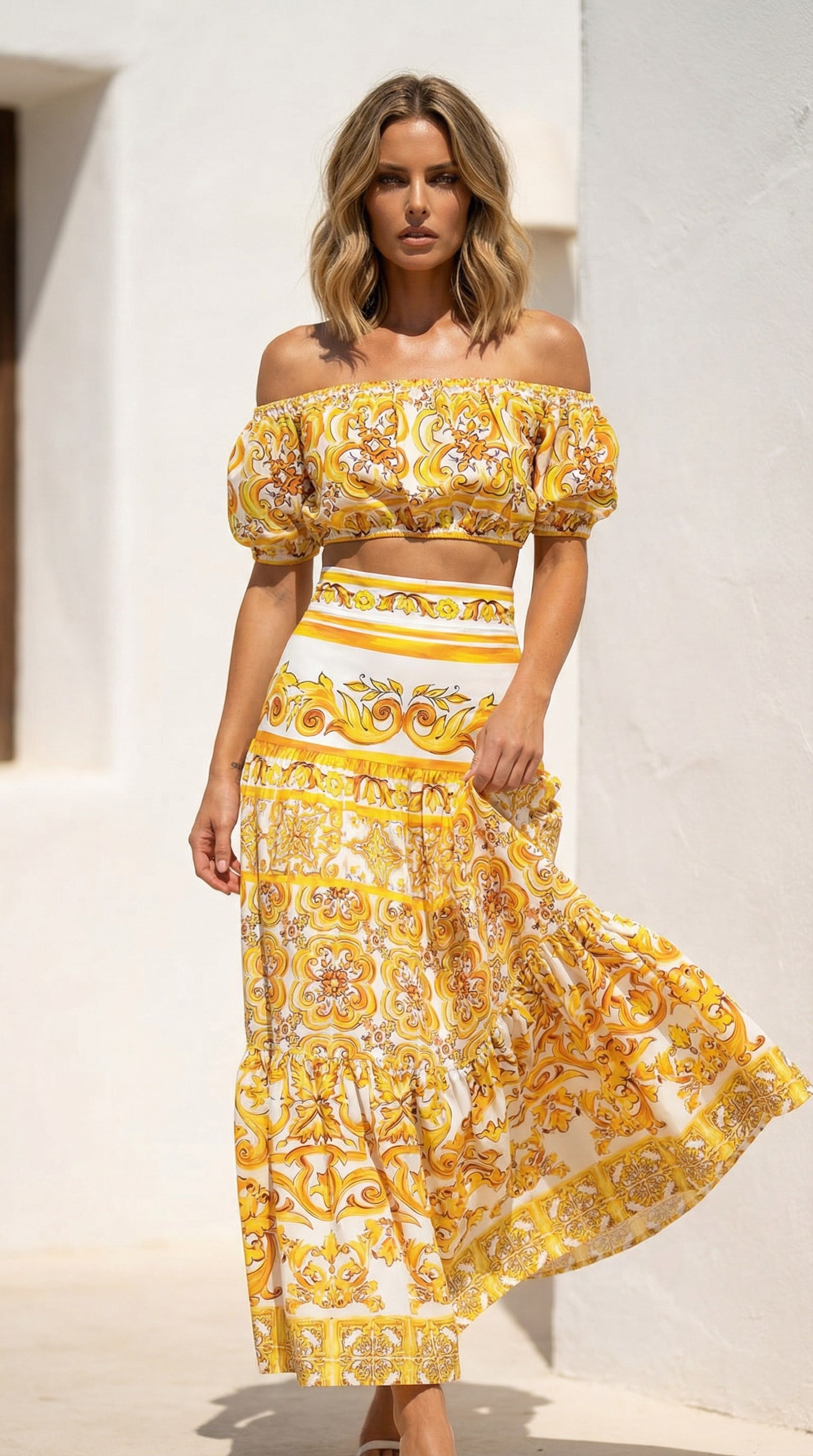 boho sarı ithal crep ikili takım