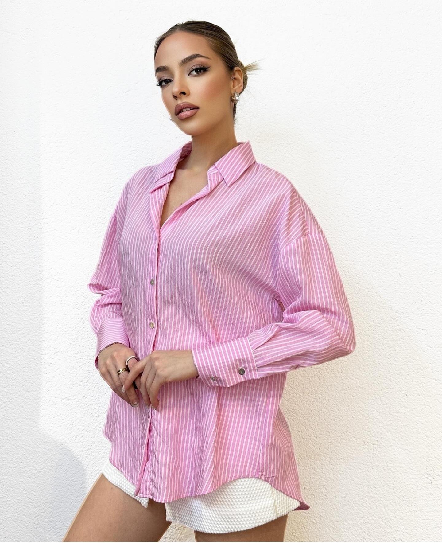çizgili pembe gömlek