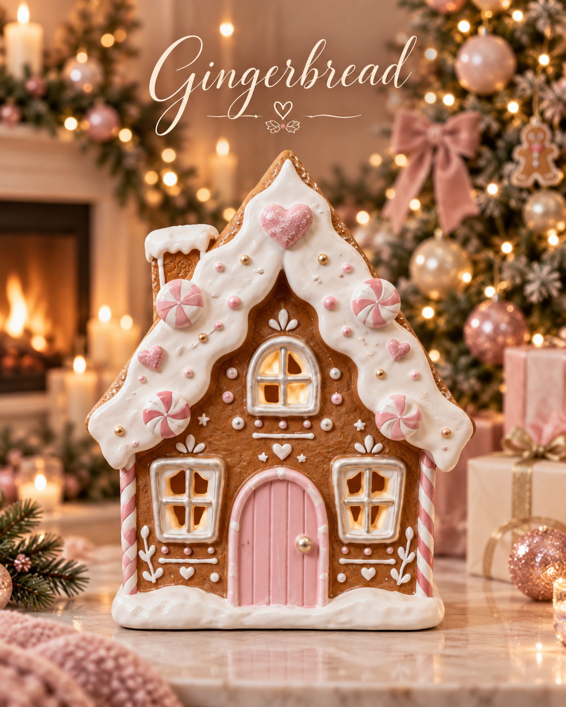 gingerbread houses pink 22 cm