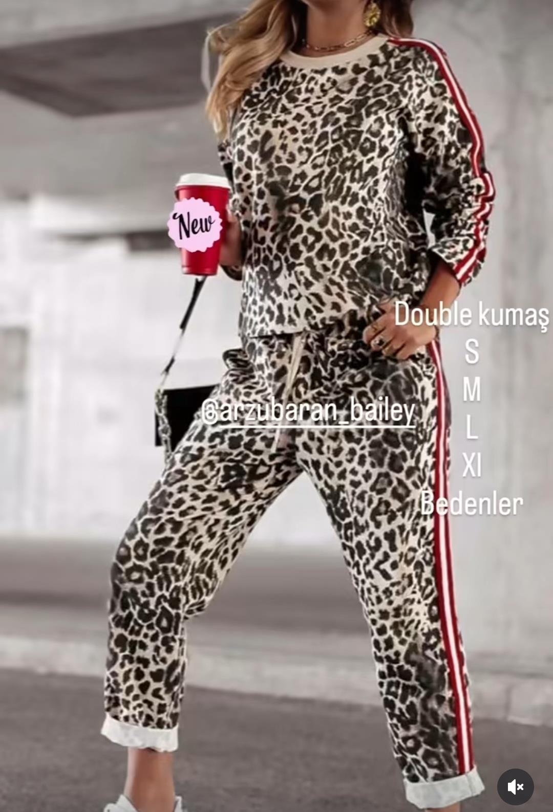 leopar kırmızı şeritli takım