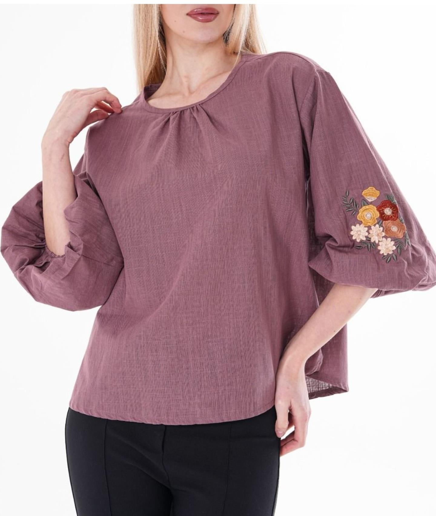 nakışlı keten gömlek gülkurusu