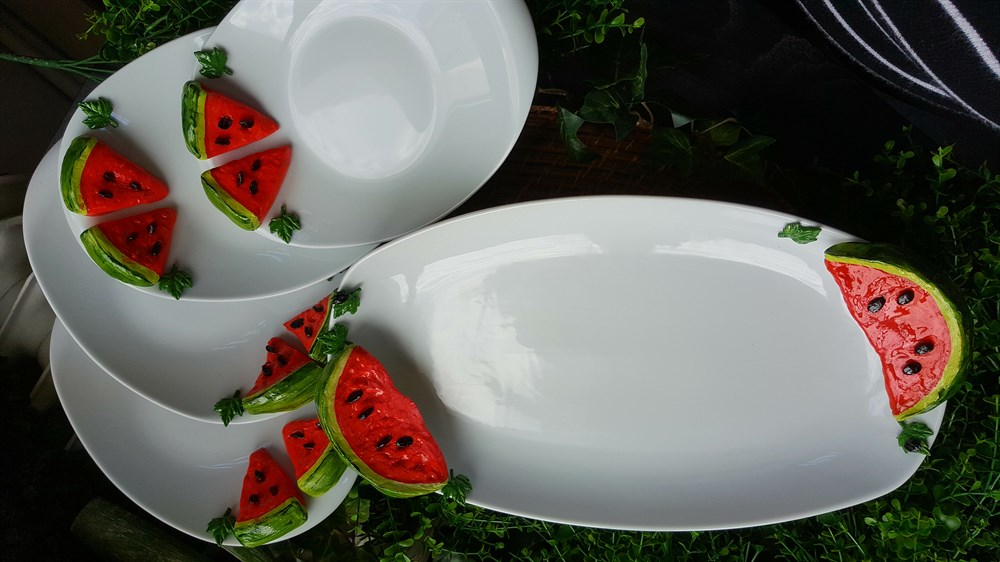 watermelon oval ayaklı sunum tabağı