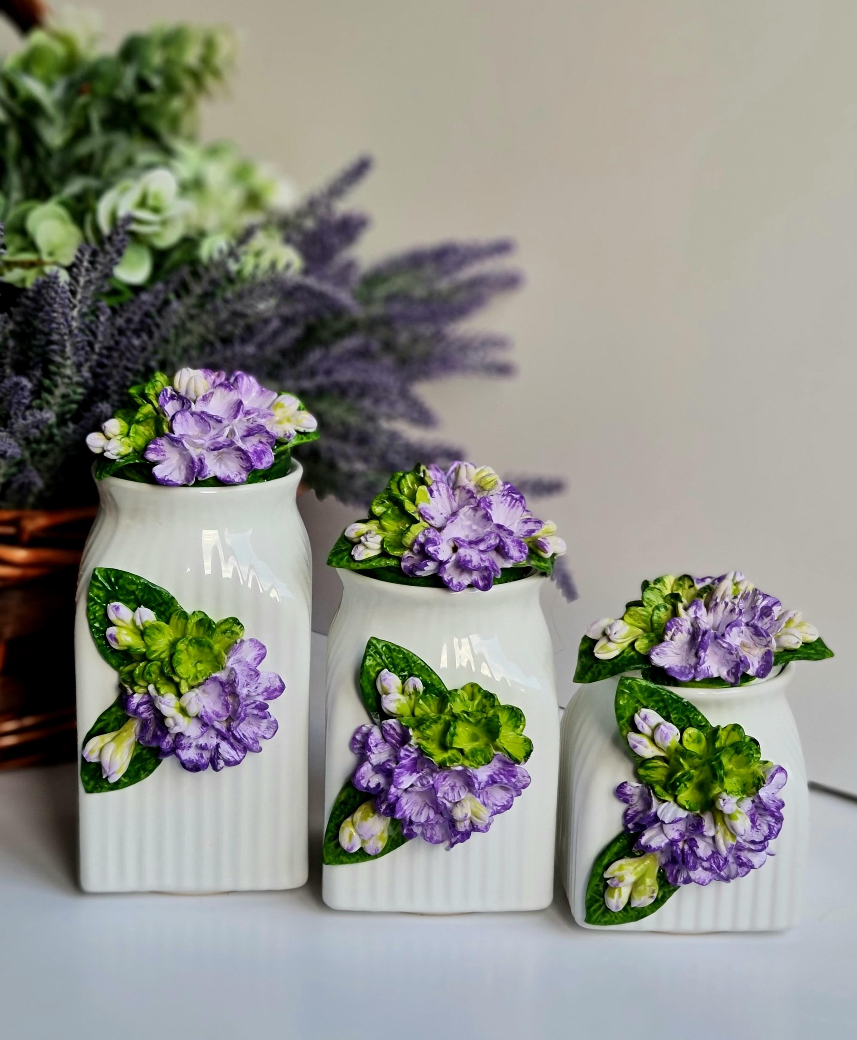 3 lü ortanca kavanoz set lila