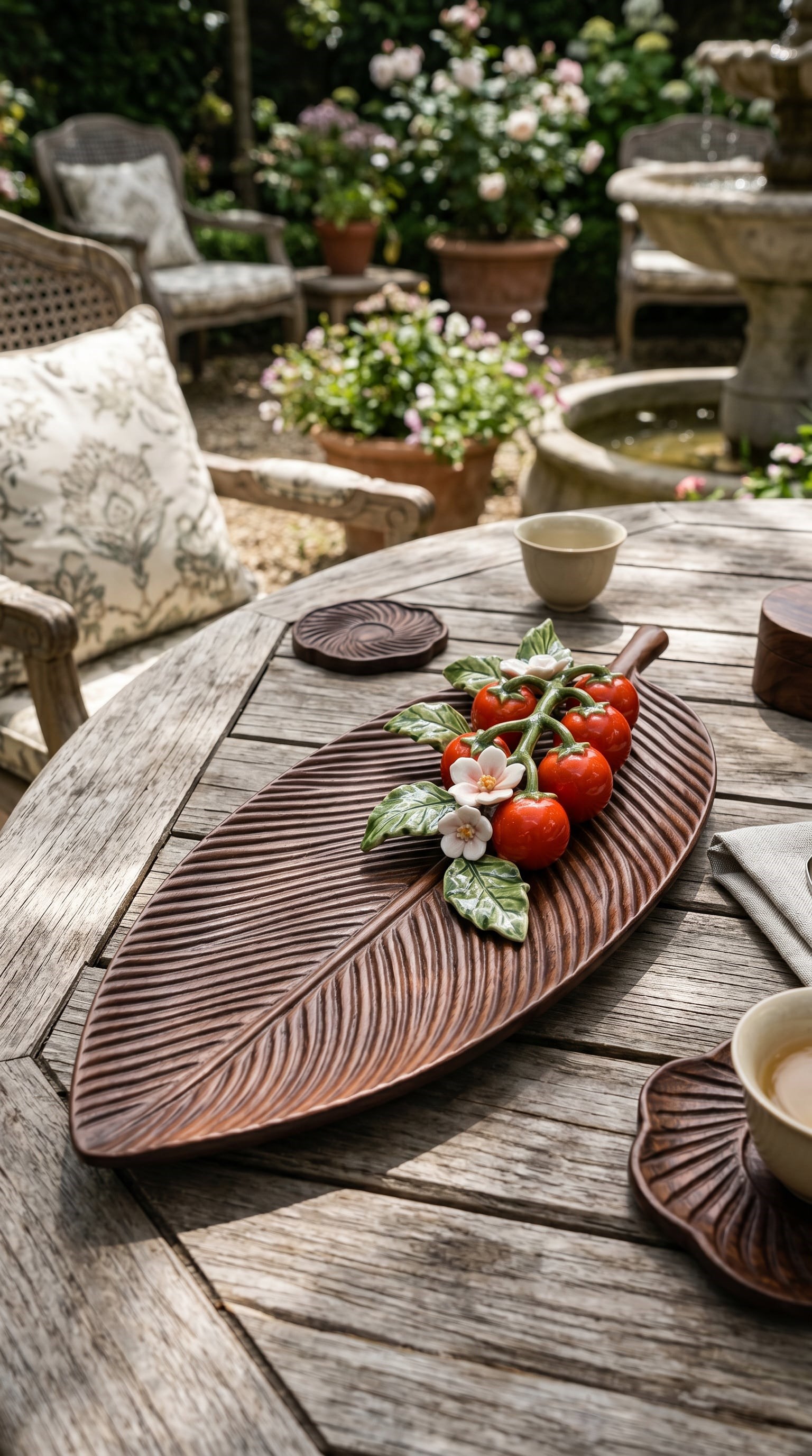 ahşap büyük oval yaprak tabak 40 cm