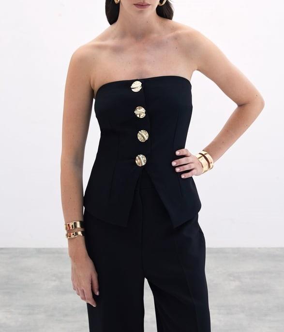 astarlı ön düğmeli straplez bluz 