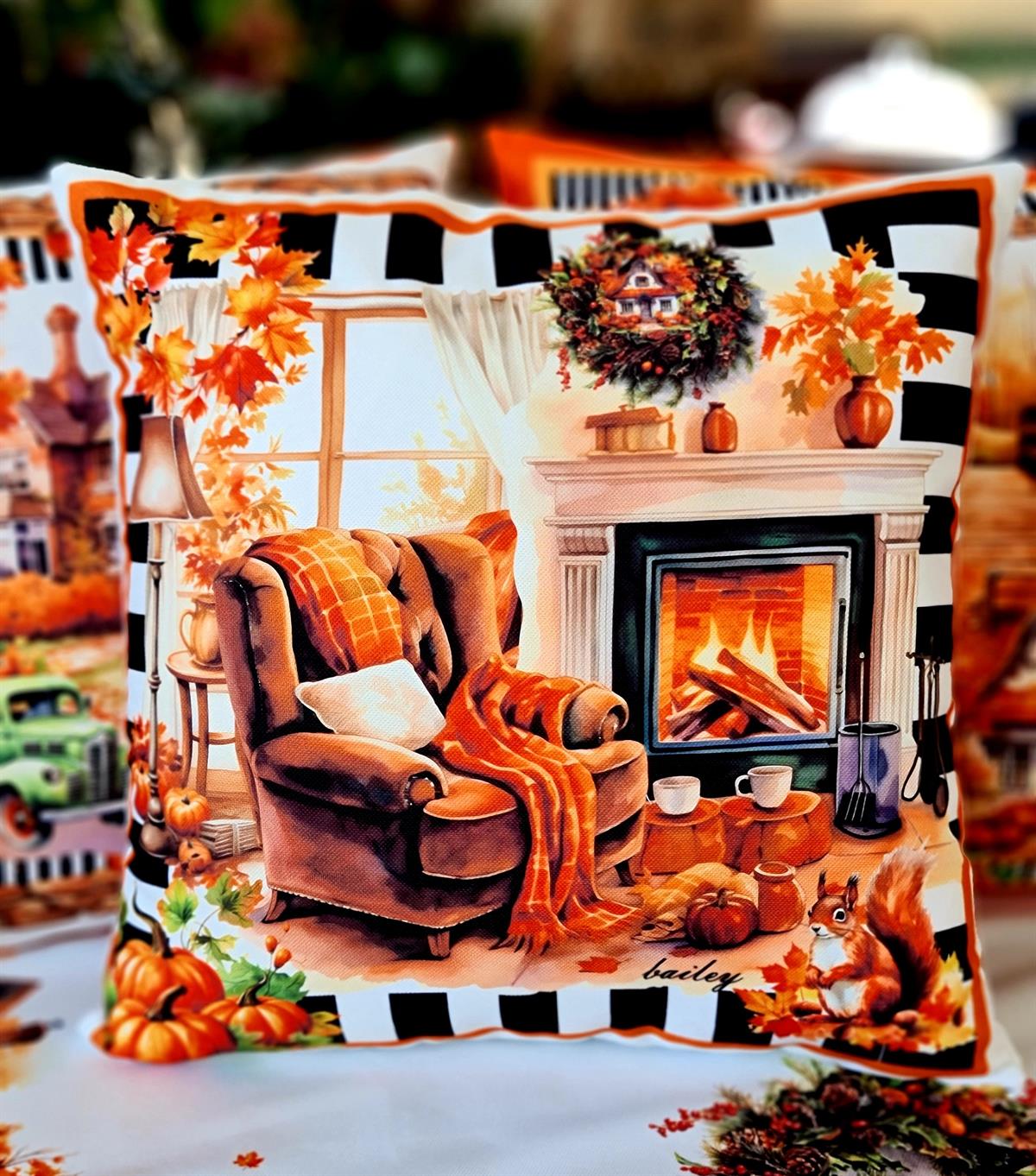 Autumn pumpkin şömine kırlent kılıf