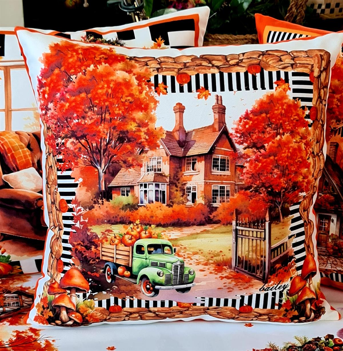 Autumn Village kırlent kılıf