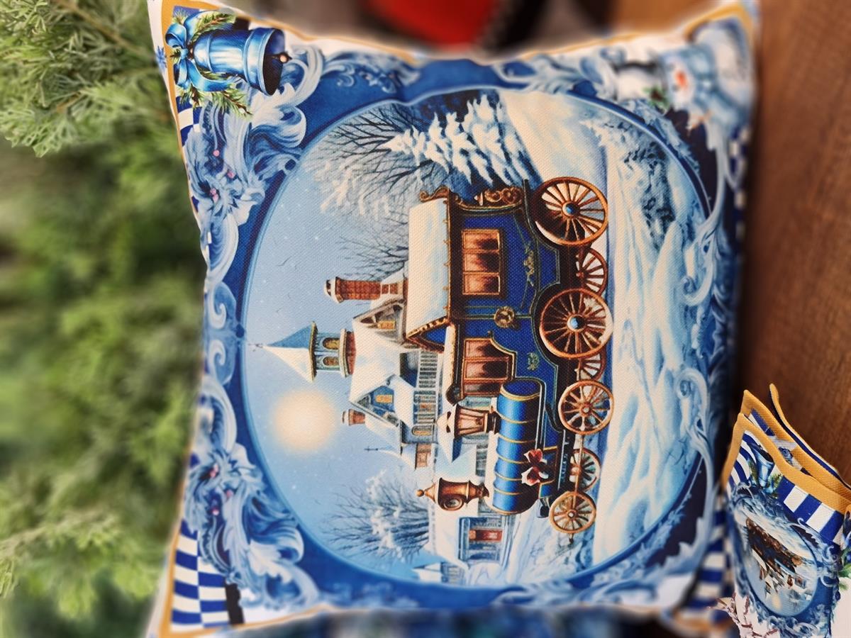 Blueberry Christmas kırlent kılıf tren