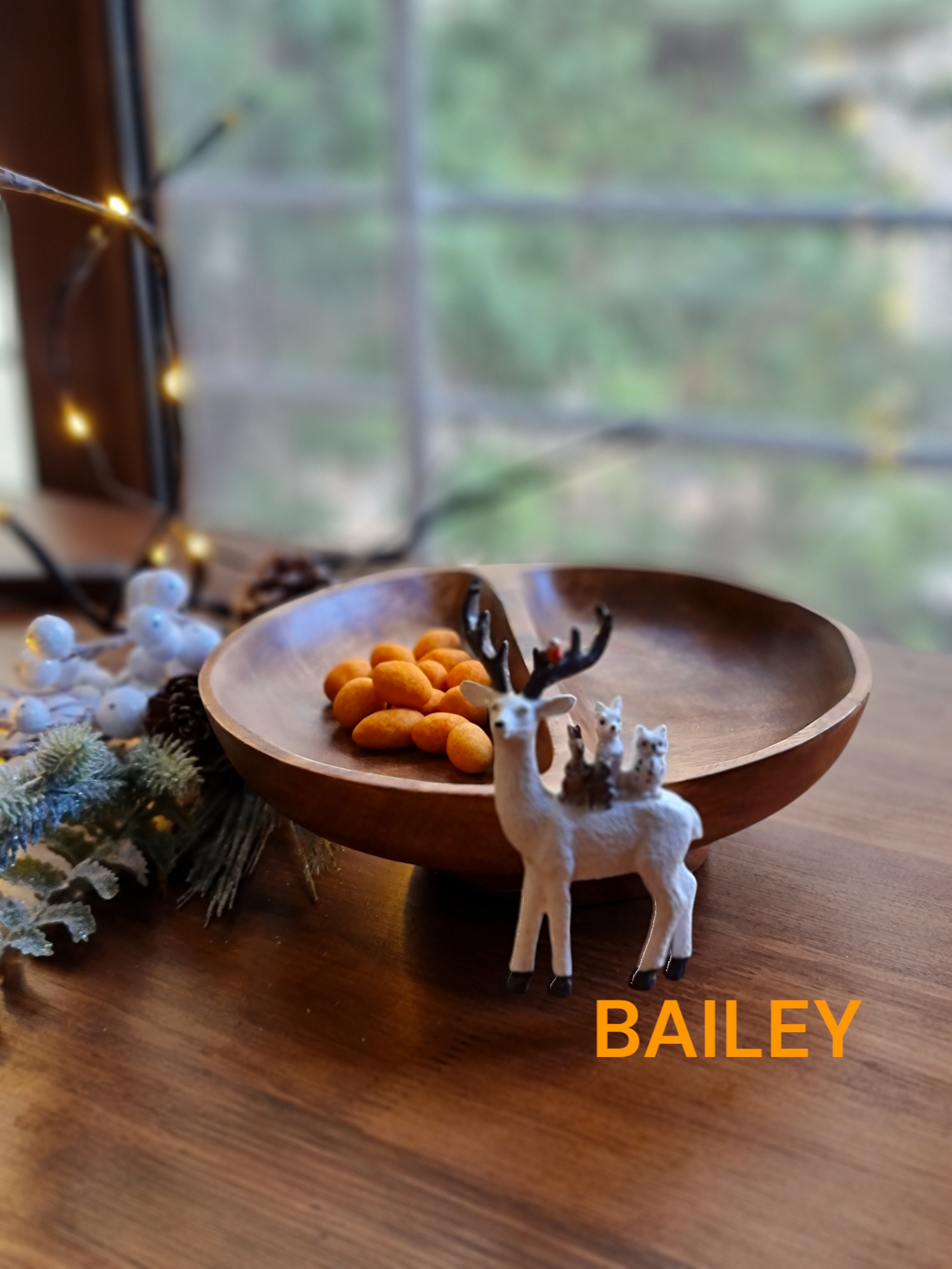 Geyik ahşap 2 bölmeli kuruyemişlik 23 cm