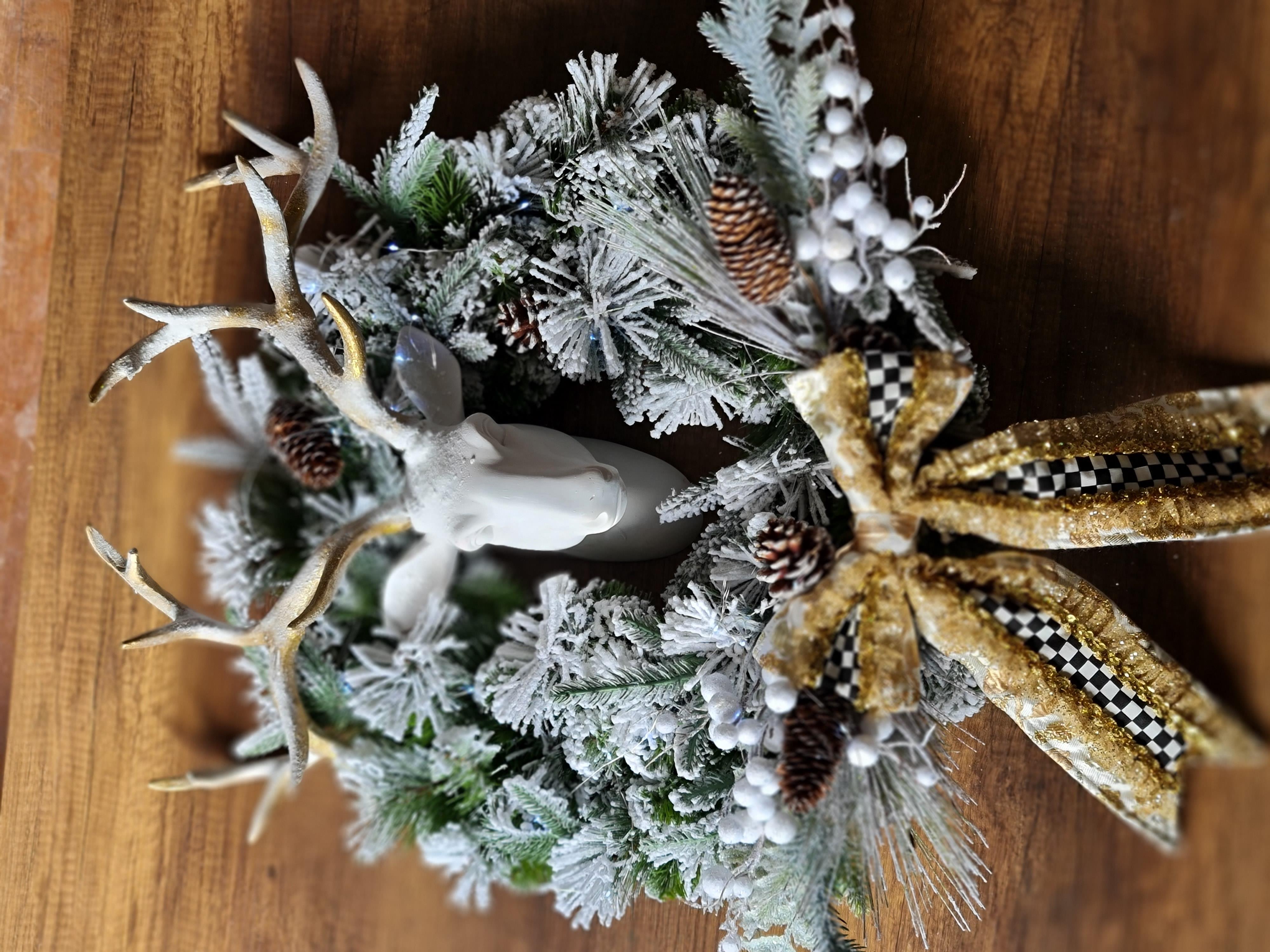 geyikli karlı çelenk 65 cm