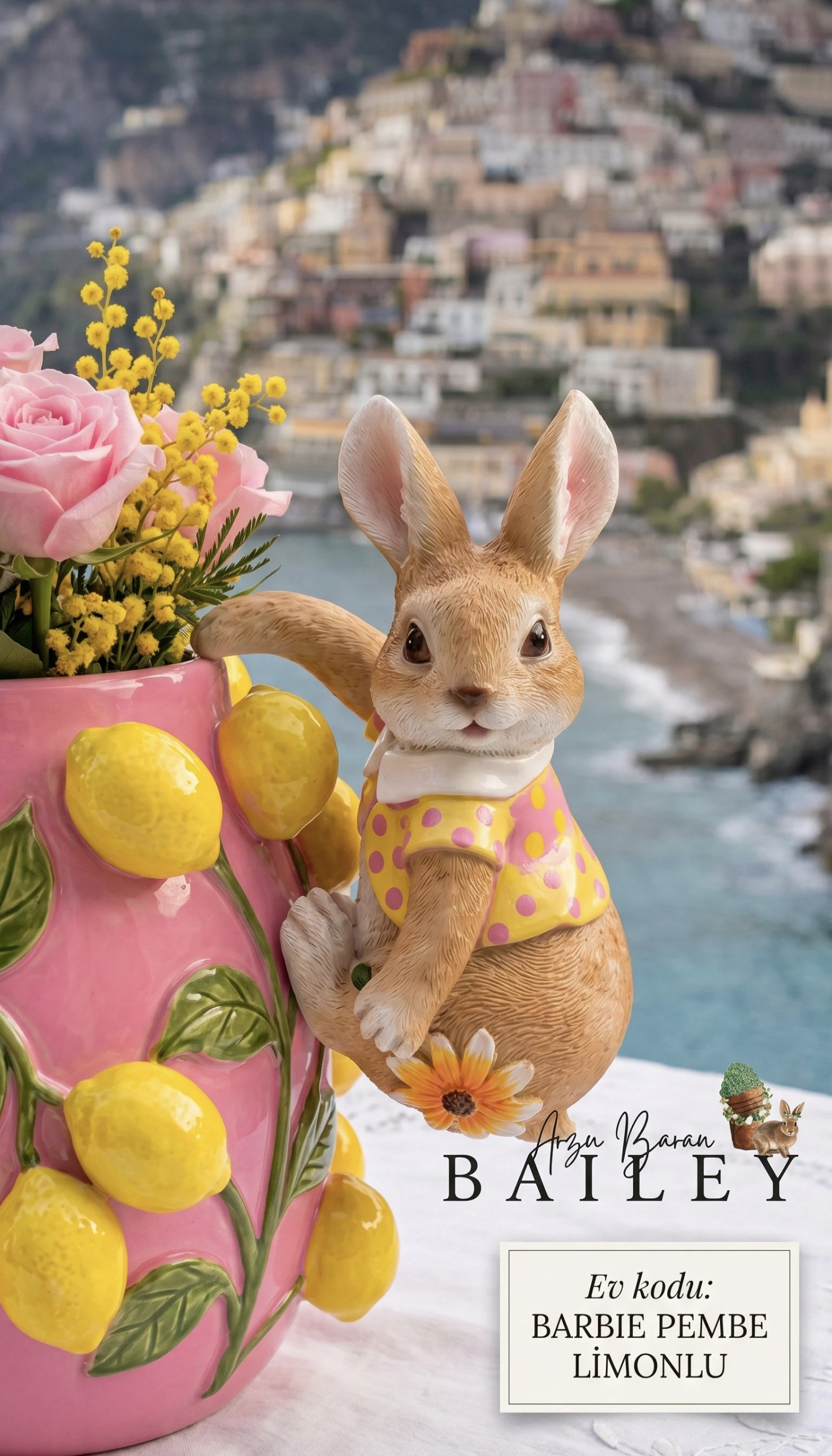 hanging rabbit pembe sarı  puantiye
