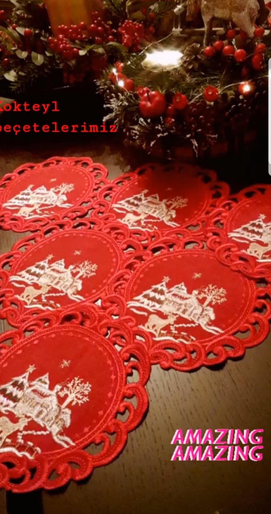 Kokteyl nakışlı peçete kırmızı 2 li