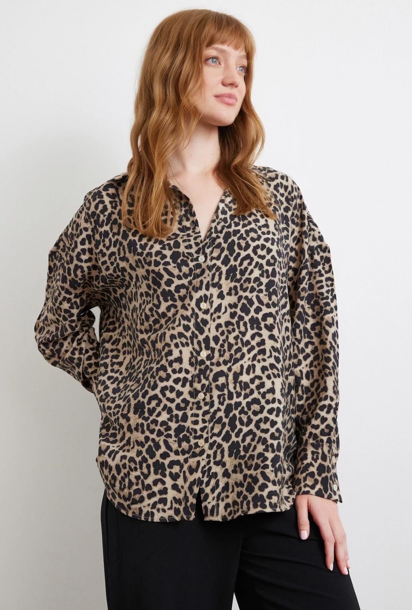 leopar siyah viskon gömlek