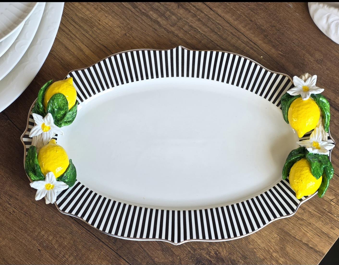 Limonlu çizgili kayık tabak 34 cm