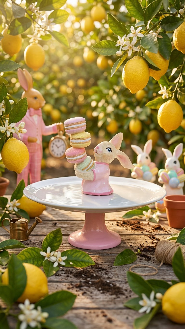 macaronlu tavşan tabak pembe çap 30 cm