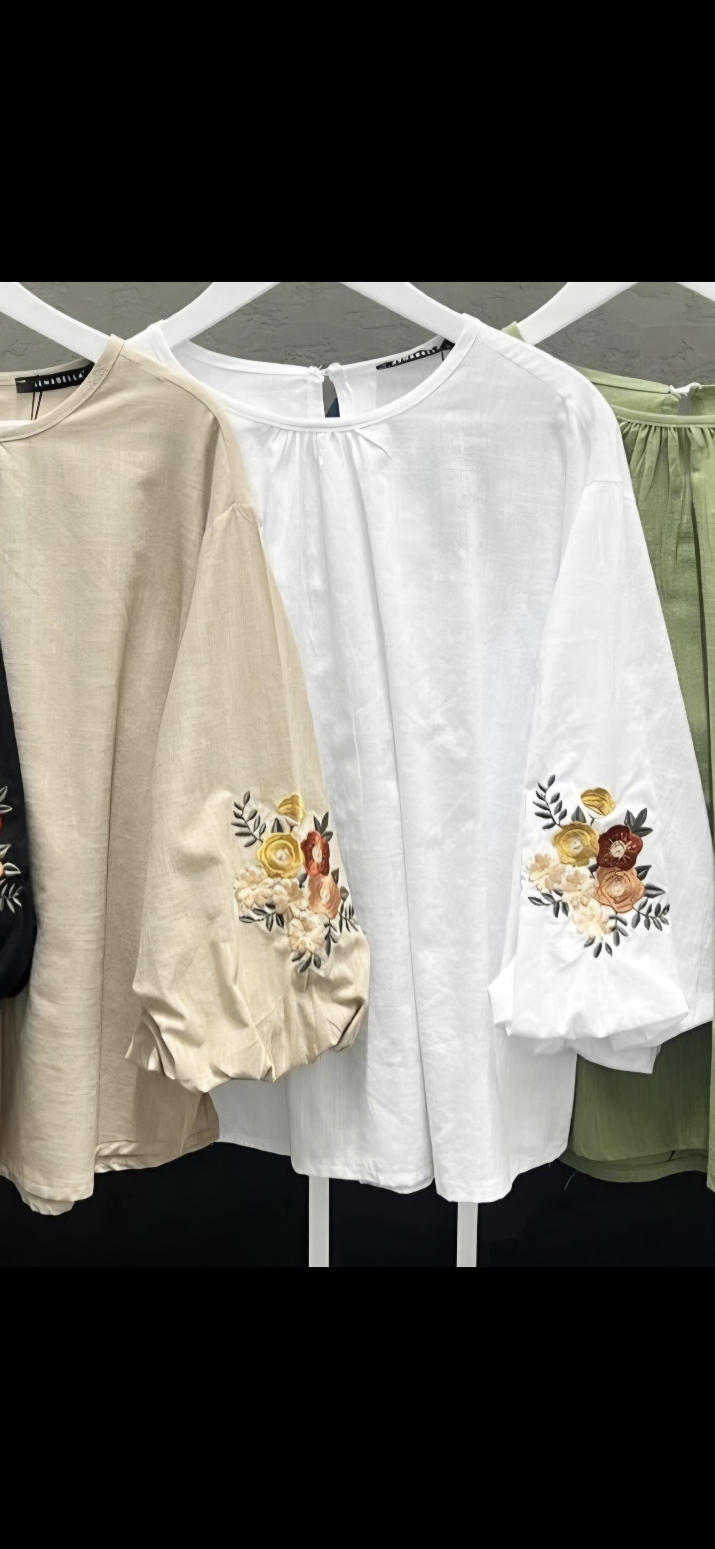 nakışlı keten gömlek taba