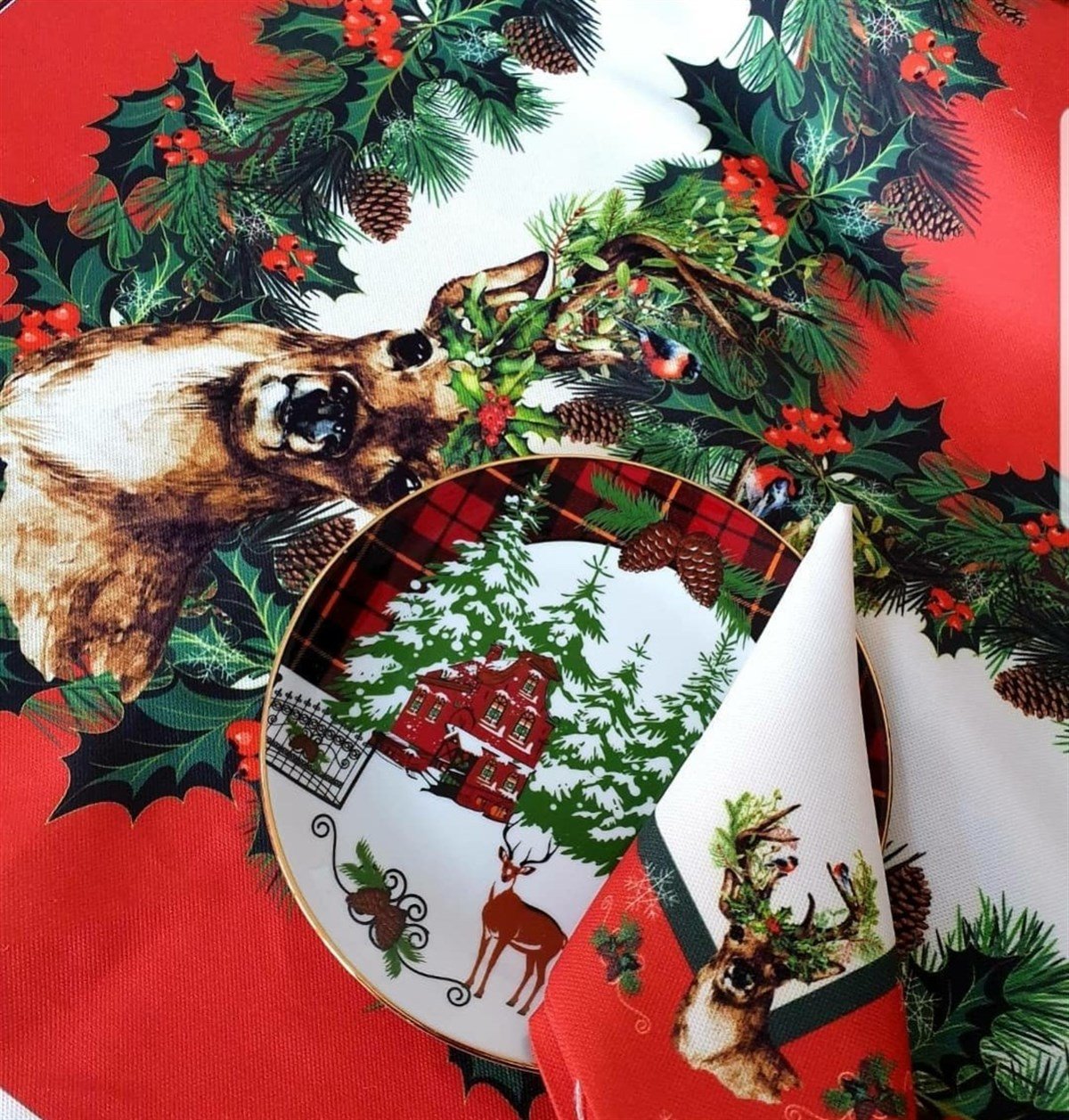 north kırmızı masa örtüsü