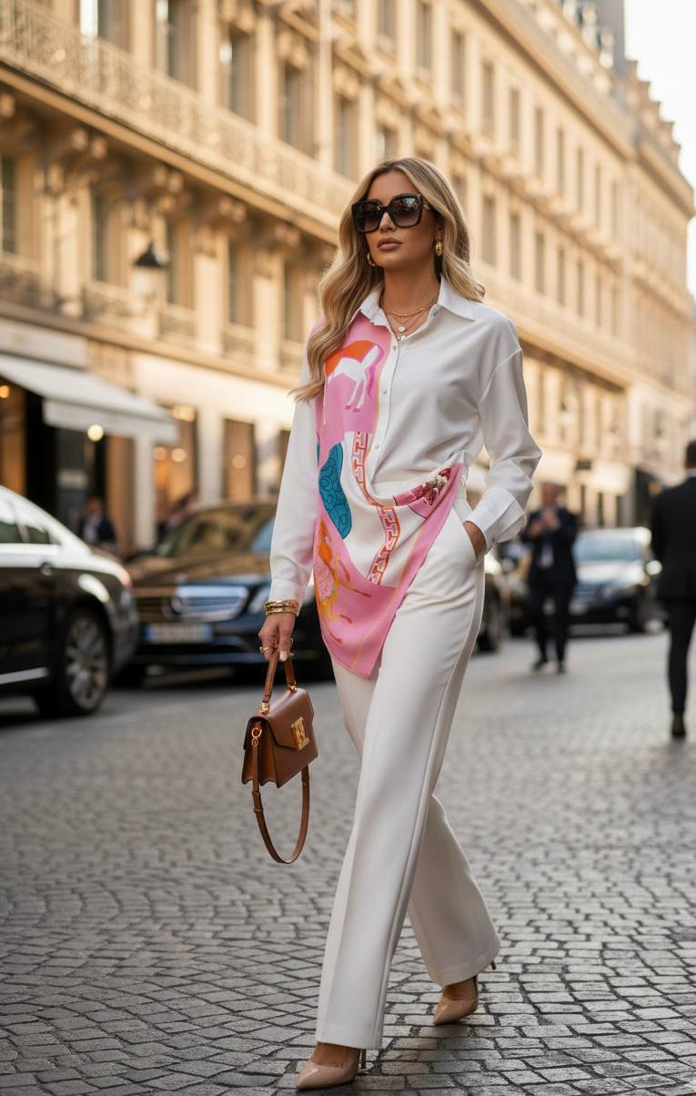 Pembe ekru crep gömlek