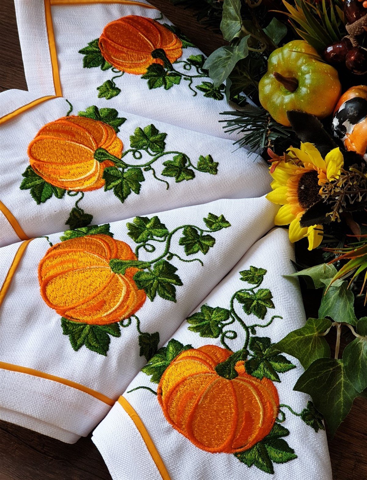 pumpkin nakışlı keten peçete 40*40 cm