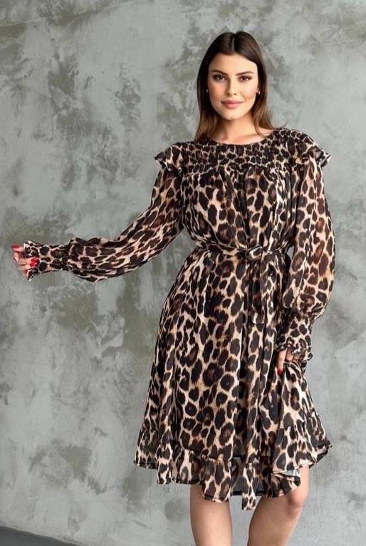 şifon leo gipe robalı kemerli elbise