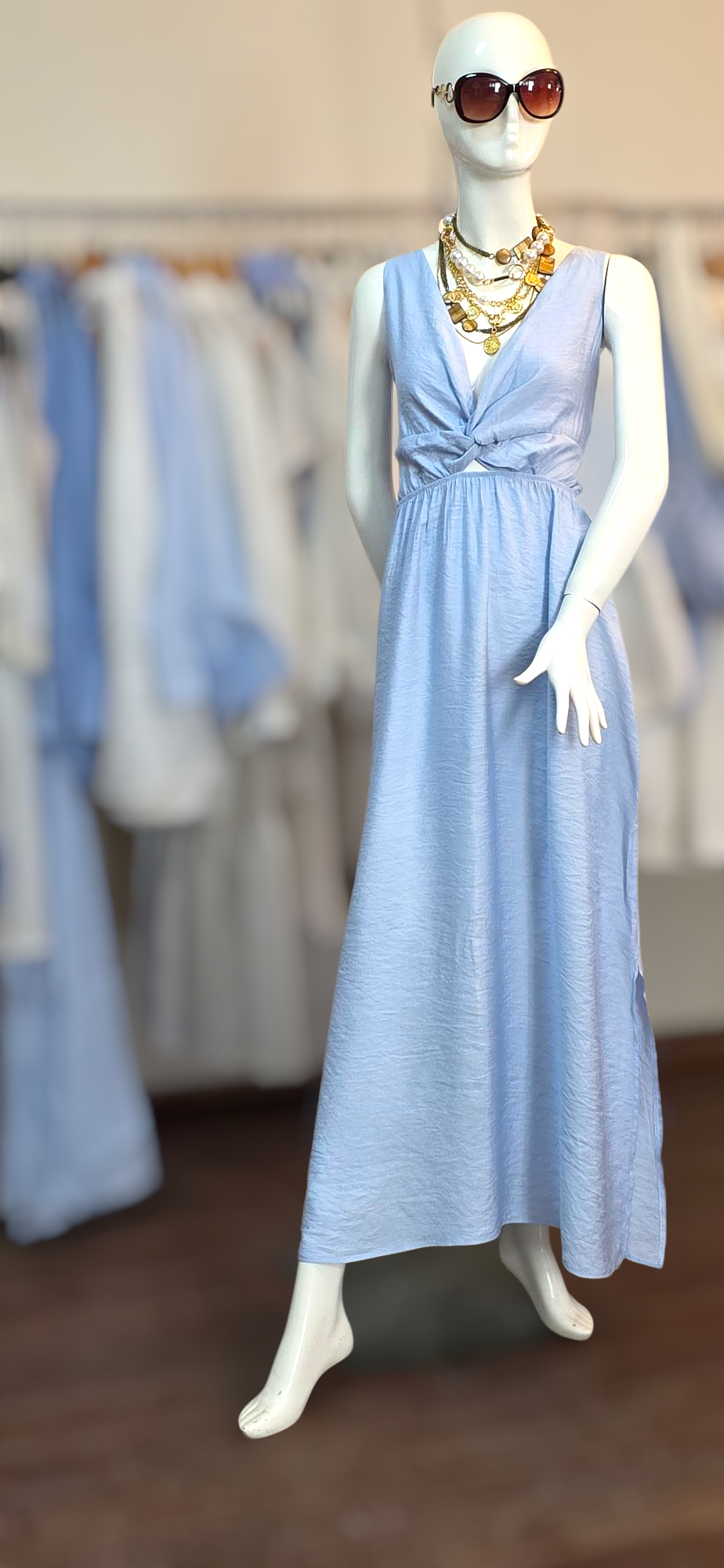 sırt detaylı elbise bebe mavi