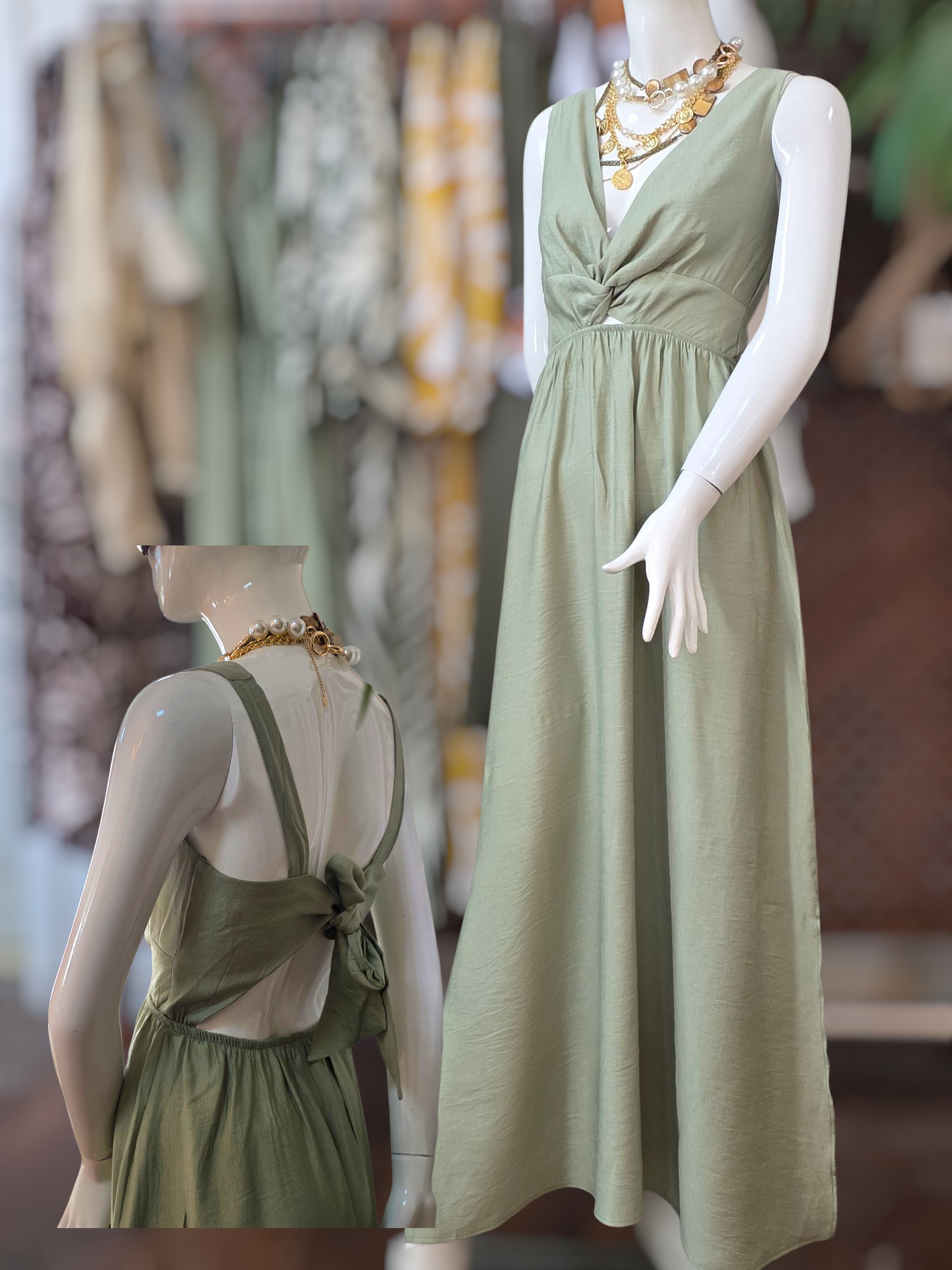 sırt detaylı elbise yeşil