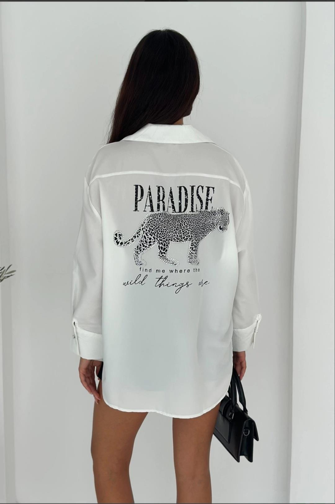 Taş detaylı kaplan gömlek silver