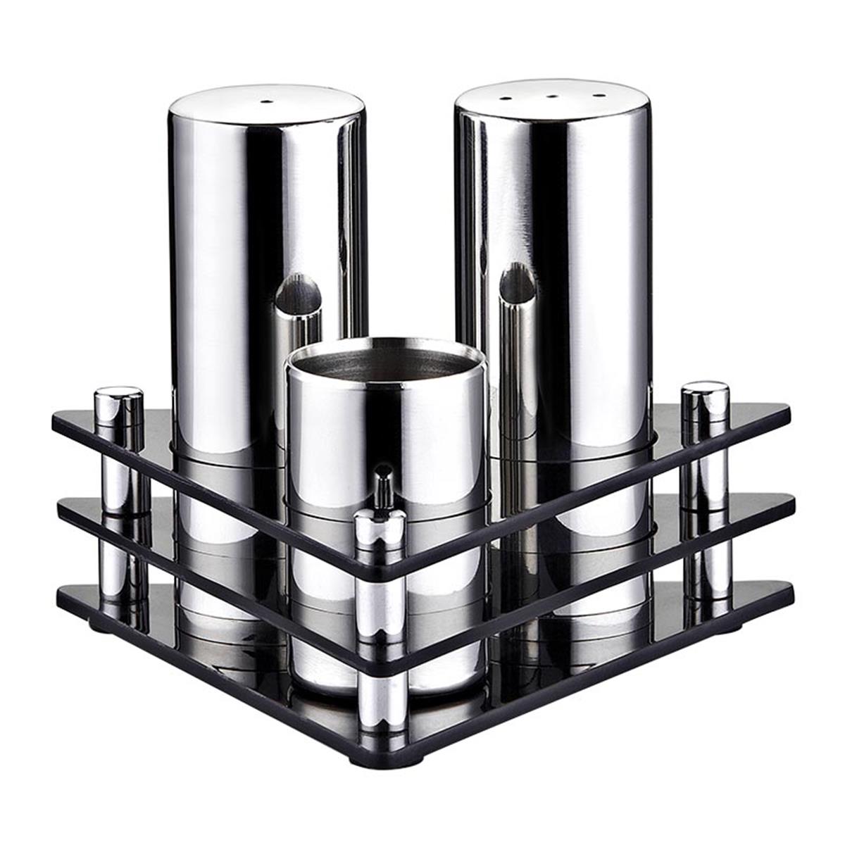 Biradlı Grv-02 3 Lü Yuvarlak Pleksi Standlı Tuzluk Takımı ParlakBiradlıBR.GRV-02-P